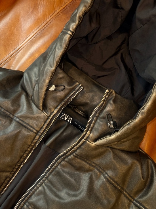 Zara - Women’s Faux Leather Cropped Puffer Anorak - Picture 3 of 7